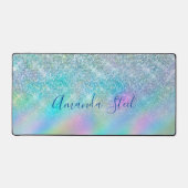 シックな虹色グラデーションブルーフェイクグリッター デスクマット (正面)