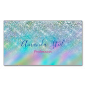 シックな虹色グラデーションブルーフェイクグリッター マグネット名刺 (正面)