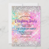 シックな虹色ピンクの銀フェイクグリッタークリスマス 招待状 (正面)