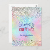 シックな虹色ユニコーングリッタークリスマス新年 ポストカード (正面/裏面)