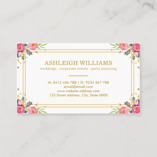 シックな蝶/ピンクの水彩画の花柄 名刺 (裏面)