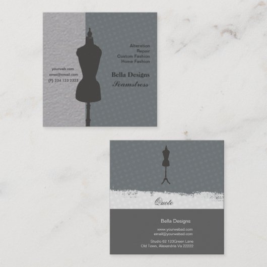シックな裁縫婦のドレスメーカーのヴィンテージの服の型枠 スクエア名刺 (正面/裏面)