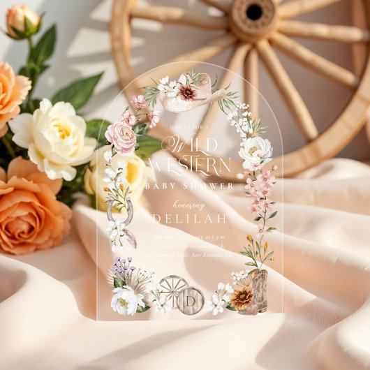 シックな西の水の色のフローラカウボーイベビーシャワー アクリル招待状