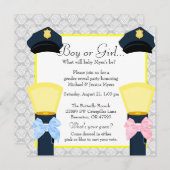 シックな警官のバッジのダマスク織の性は明らかにします 招待状 (正面/裏面)