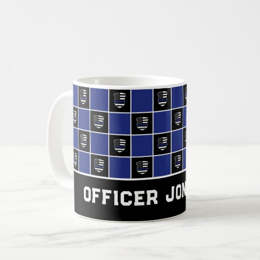 シックな警察官シンブルーラインバッジパターン コーヒーマグカップ (正面左)