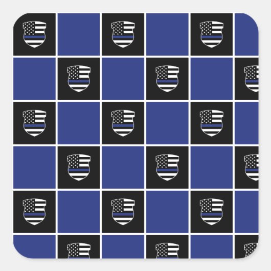 シックな警察官シンブルーラインバッジパターン スクエアシール (正面)