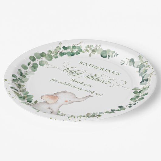 シックな象の緑の赤男女兼用ちゃんシャワー ペーパープレート (アングル)