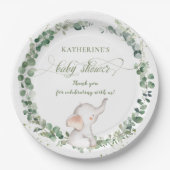 シックな象の緑の赤男女兼用ちゃんシャワー ペーパープレート (正面)