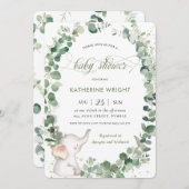 シックな象の緑の赤男女兼用ちゃんシャワー 招待状 (正面/裏面)