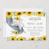 シックな象ひまわりフローラ赤ちゃんシャワーガール 招待状 (正面)