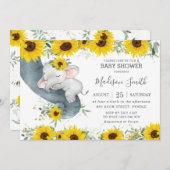 シックな象ひまわりフローラ赤ちゃんシャワーガール 招待状 (正面/裏面)