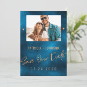 シックな豪華な海軍の金ゴールド結婚式の日付を保存PHOTO 案内状 (スタンド正面)