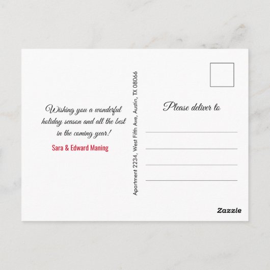 シックな赤いオーナメントグリッタークリスマス新年 ポストカード (裏面)