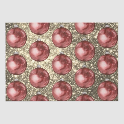 シックな赤いクリスマスボール金ゴールドきらめき 薄葉紙 (正面)