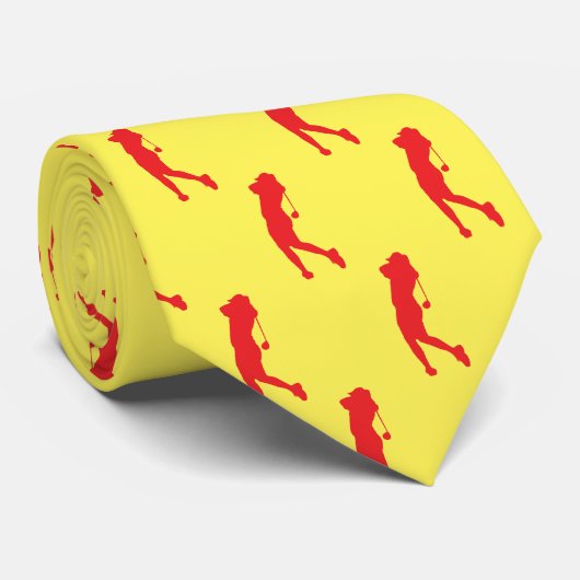 シックな赤いスポーツレディーゴルファーのシルエットネックタイ ネクタイ (ロール)