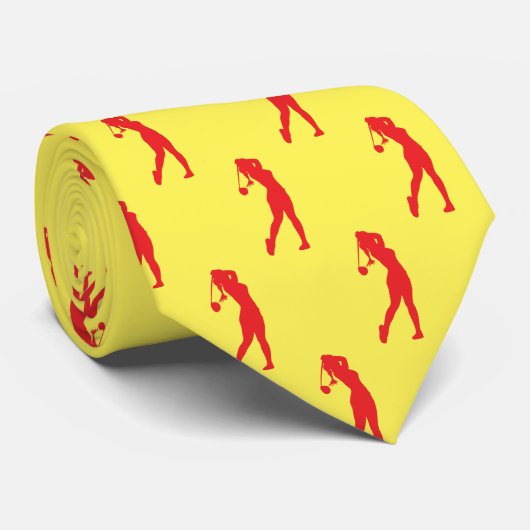 シックな赤いスポーツレディーゴルファーのシルエットネックタイ ネクタイ (ロール)