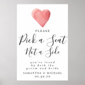 シックな赤いハートサイドのサインではなく結婚シートを選ぶ ポスター (正面)