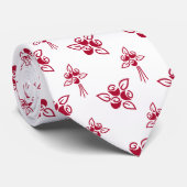 シックな赤いバラの花の模様をホワイトネクタイに ネクタイ (ロール)