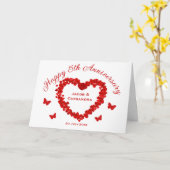 シックな赤いバラハート蝶の写真記念日 カード (黄色い花)