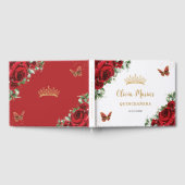 シックな赤いバラフローラ蝶金ゴールドキンセアニェラ ゲストブック (全面)