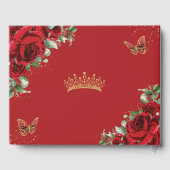 シックな赤いバラフローラ蝶金ゴールドキンセアニェラ ゲストブック (裏面)