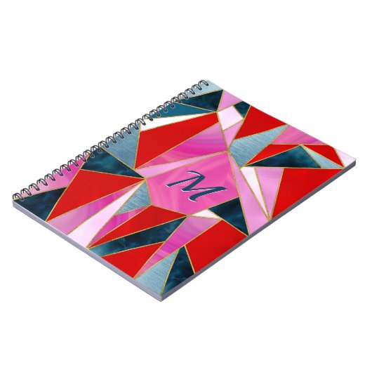 シックな赤いピンクのグレーの抽象芸術幾何学的なスケッチブック ノートブック (左側)