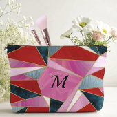 シックな赤いピンクのグレーの抽象芸術幾何学的 アクセサリーポーチ