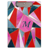 シックな赤いピンクのグレーの抽象芸術幾何学的 クリップボード (正面)