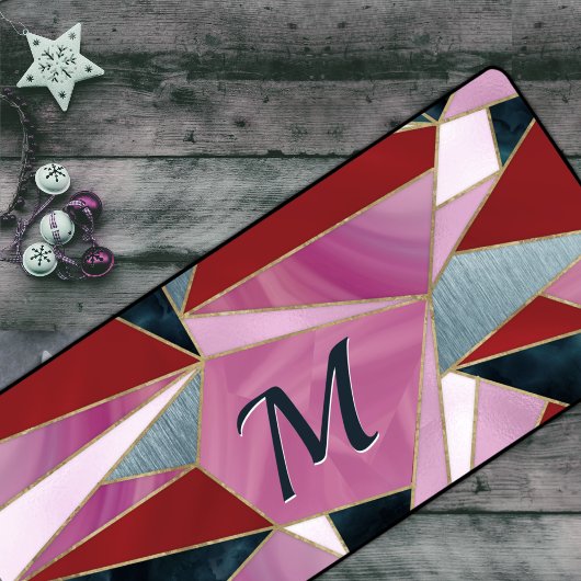 シックな赤いピンクのグレーの抽象芸術幾何学的 デスクマット