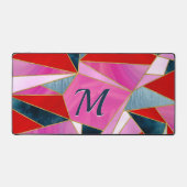 シックな赤いピンクのグレーの抽象芸術幾何学的 デスクマット (正面)