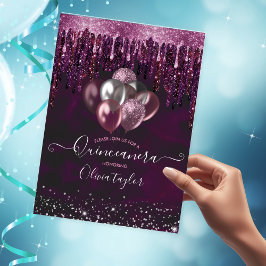 シックな赤いピンクのドリップグリッターバルーンキンセアニェラ 招待状