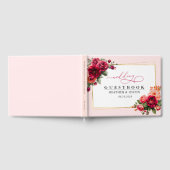 シックな赤いピンクのフローラとフェイク金ゴールド結婚ズ ゲストブック (全面)