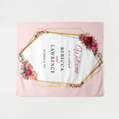 シックな赤いピンクのフローラとフェイク金ゴールド結婚ズ タペストリー (正面(横))