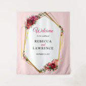 シックな赤いピンクのフローラとフェイク金ゴールド結婚ズ タペストリー (正面)