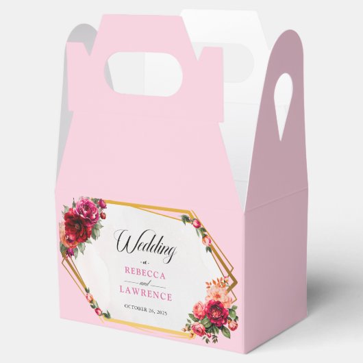 シックな赤いピンクのフローラとフェイク金ゴールド結婚ズ フェイバーボックス (オープン)