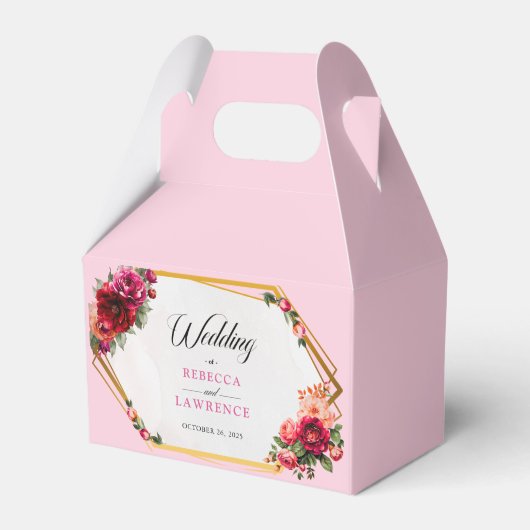 シックな赤いピンクのフローラとフェイク金ゴールド結婚ズ フェイバーボックス (正面サイド)