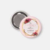 シックな赤いピンクのフローラとフェイク金ゴールド結婚ズ マグネット (正面/裏面)