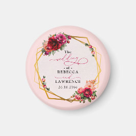 シックな赤いピンクのフローラとフェイク金ゴールド結婚ズ マグネット