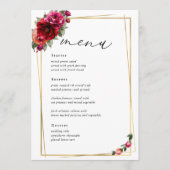 シックな赤いピンクのフローラとフェイク金ゴールド結婚ズ メニュー (正面)