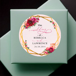 シックな赤いピンクのフローラとフェイク金ゴールド結婚ズ ラウンドシール