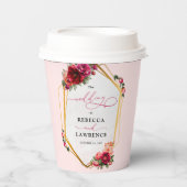 シックな赤いピンクのフローラとフェイク金ゴールド結婚ズ 紙コップ (正面)