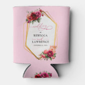 シックな赤いピンクのフローラとフェイク金ゴールド結婚ズ 缶クーラー (正面)