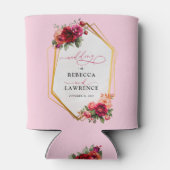 シックな赤いピンクのフローラとフェイク金ゴールド結婚ズ 缶クーラー (裏面)