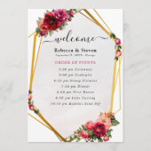 シックな赤いピンクのフローラとフェイク金ゴールド結婚式プログラム プログラム (正面)