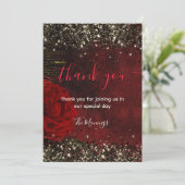 シックな赤いフラワーブラックフェイク金ゴールド感謝していグリッターユー カード (スタンド正面)