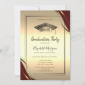 シックな赤いフレーム、卒業キャップ金ゴールド卒業 招待状 (正面)