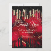 シックな赤いブラック滴下グリッターモノグラ感謝していムユー カード (正面)