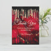 シックな赤いブラック滴下グリッターモノグラ感謝していムユー カード (スタンド正面)