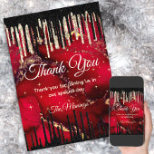 シックな赤いブラック滴下グリッターモノグラ感謝していムユー カード