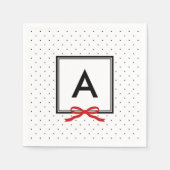 シックな赤いリボン水玉模様パターンモノグラム スタンダードカクテルナプキン (正面)